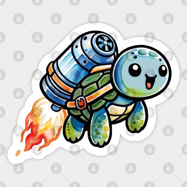 Jetpack turtle Sticker by Moxis Watercolor